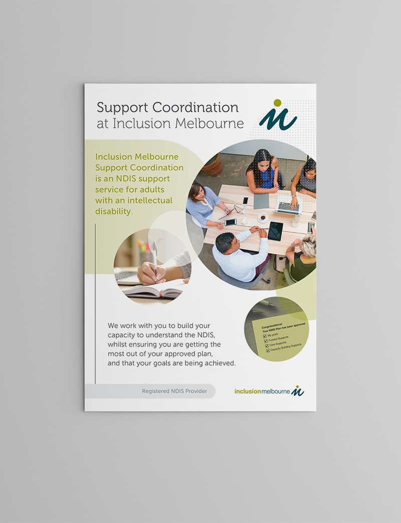 Client example - Inclusion Melbourne Support Coordinator 2-page A4 flyer 