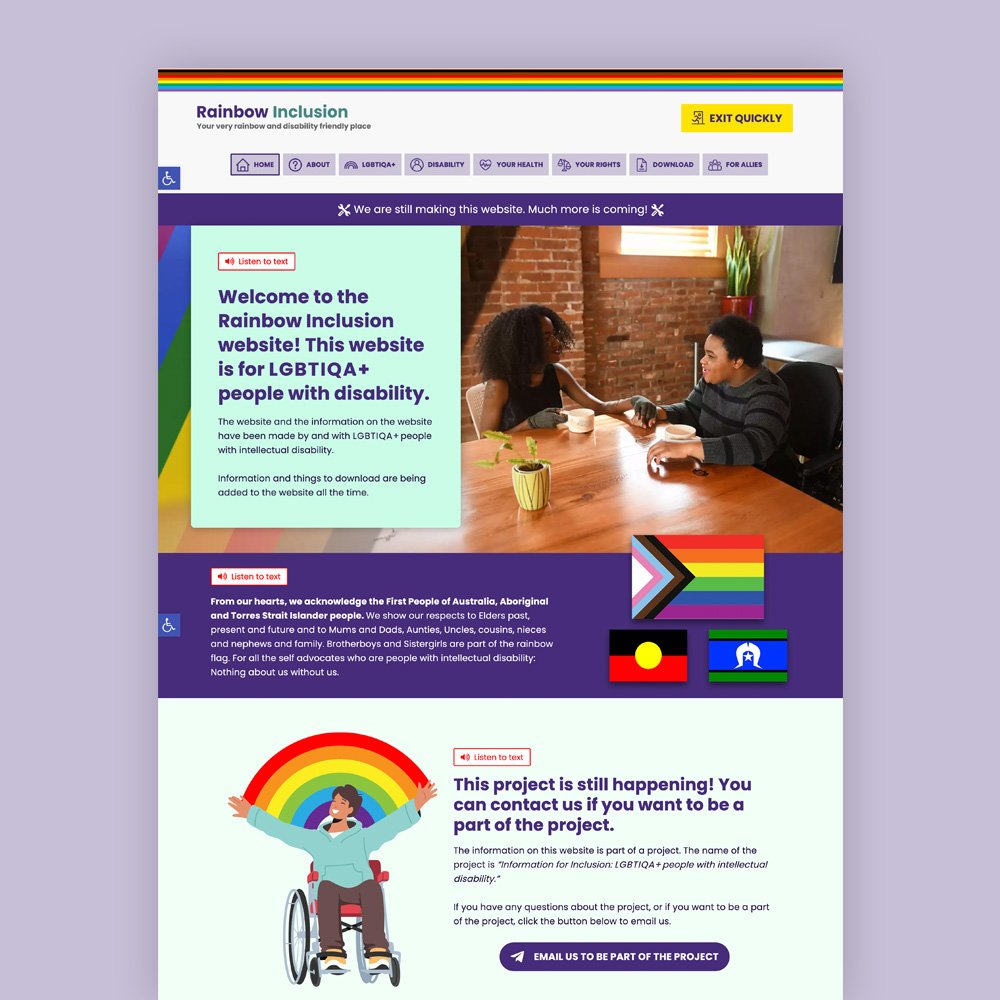 Client Example - Rainbow Inclusion website front page